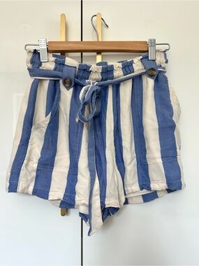 American Eagle Outfitters blue and white striped paperbag shorts